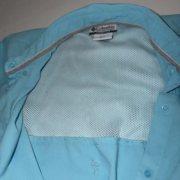 Columbia Shirt Women Small Blue Button Up Fish Angler Vented Long Sleeve PFG - Picture 12 of 12
